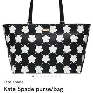 kate spade Black & White Floral Pattern Leather Tote